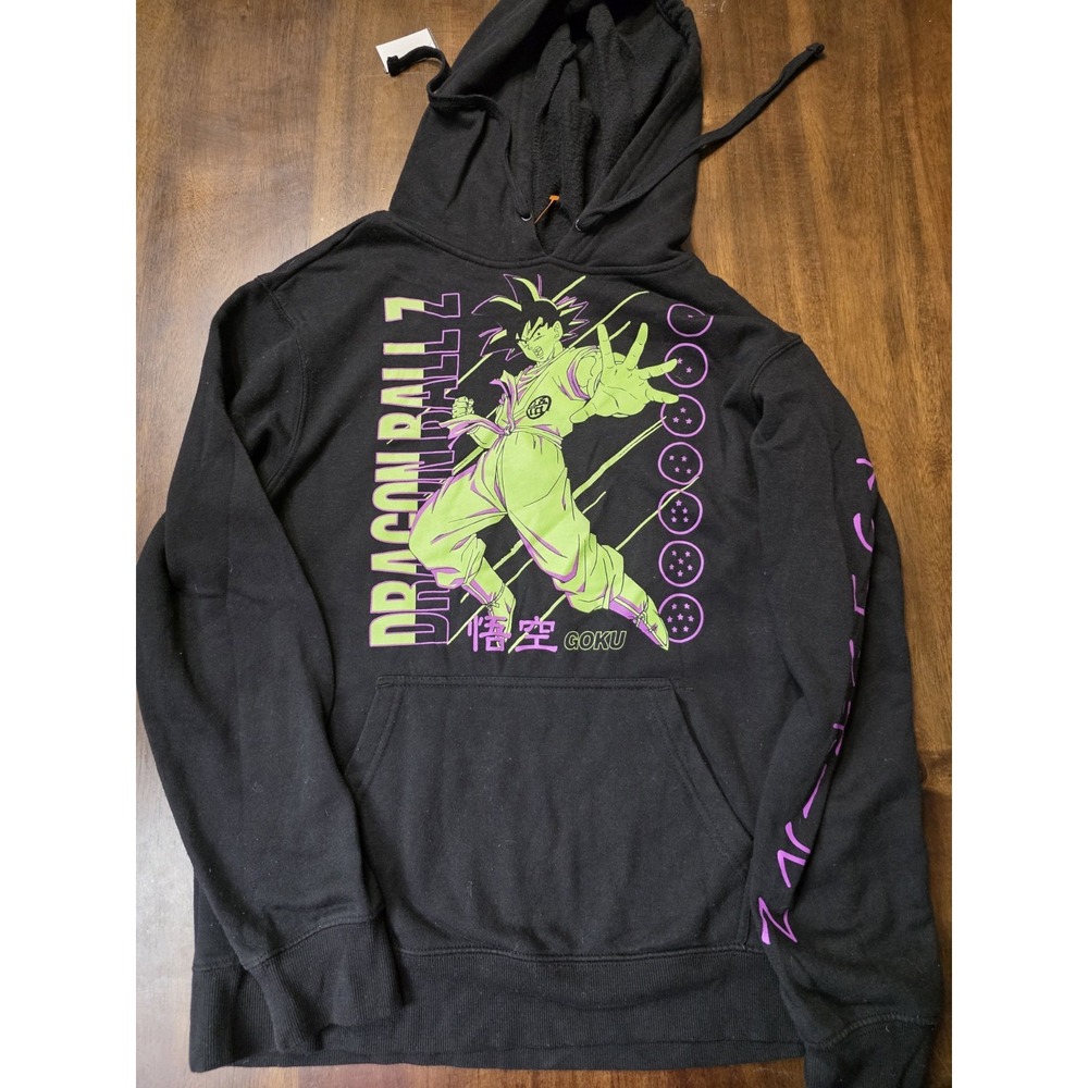 Dragon Ball Z Goku Hoodie Mens Small Black Neon Green Purple Anime Pullover